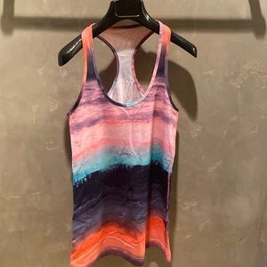Lululemon, 8, multi colored racer back tank, never dried in dryer